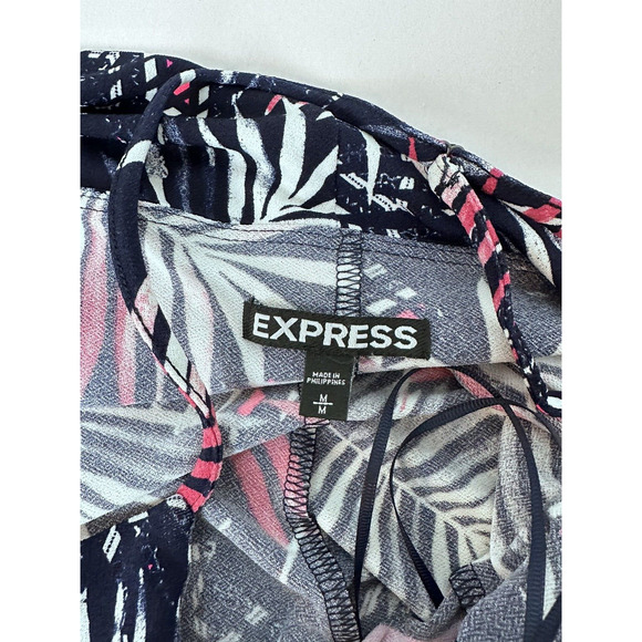 Express Slip Dress Sz M Flounce Red White And Blue Palm Floral Picnic Patrotic - Picture 8 of 12